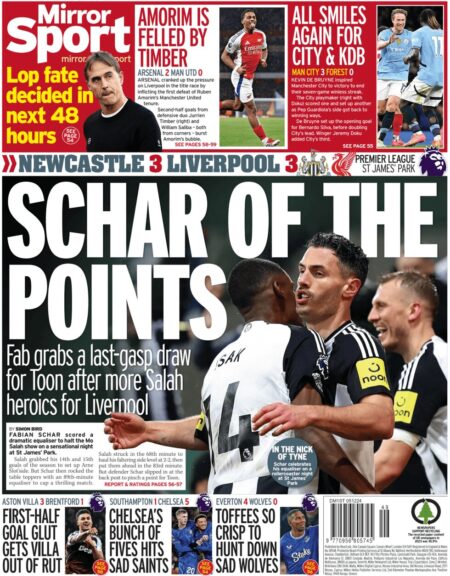 Newcastle 3 Liverpool 3 – Schar of the points – Mirror Sport