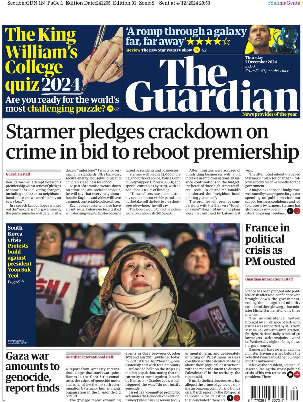 the guardian front page 5/12/2024