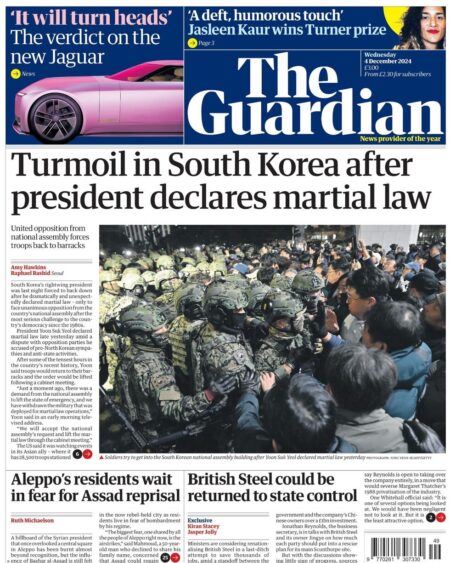 Turmoil in South Korea after president declares martial law – The Guardian (UK)