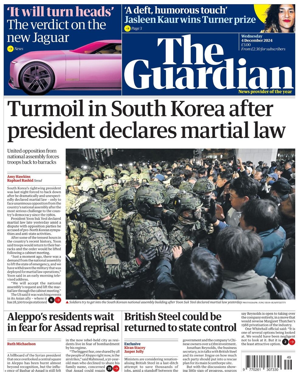 The Guardian front page 4/12/2024