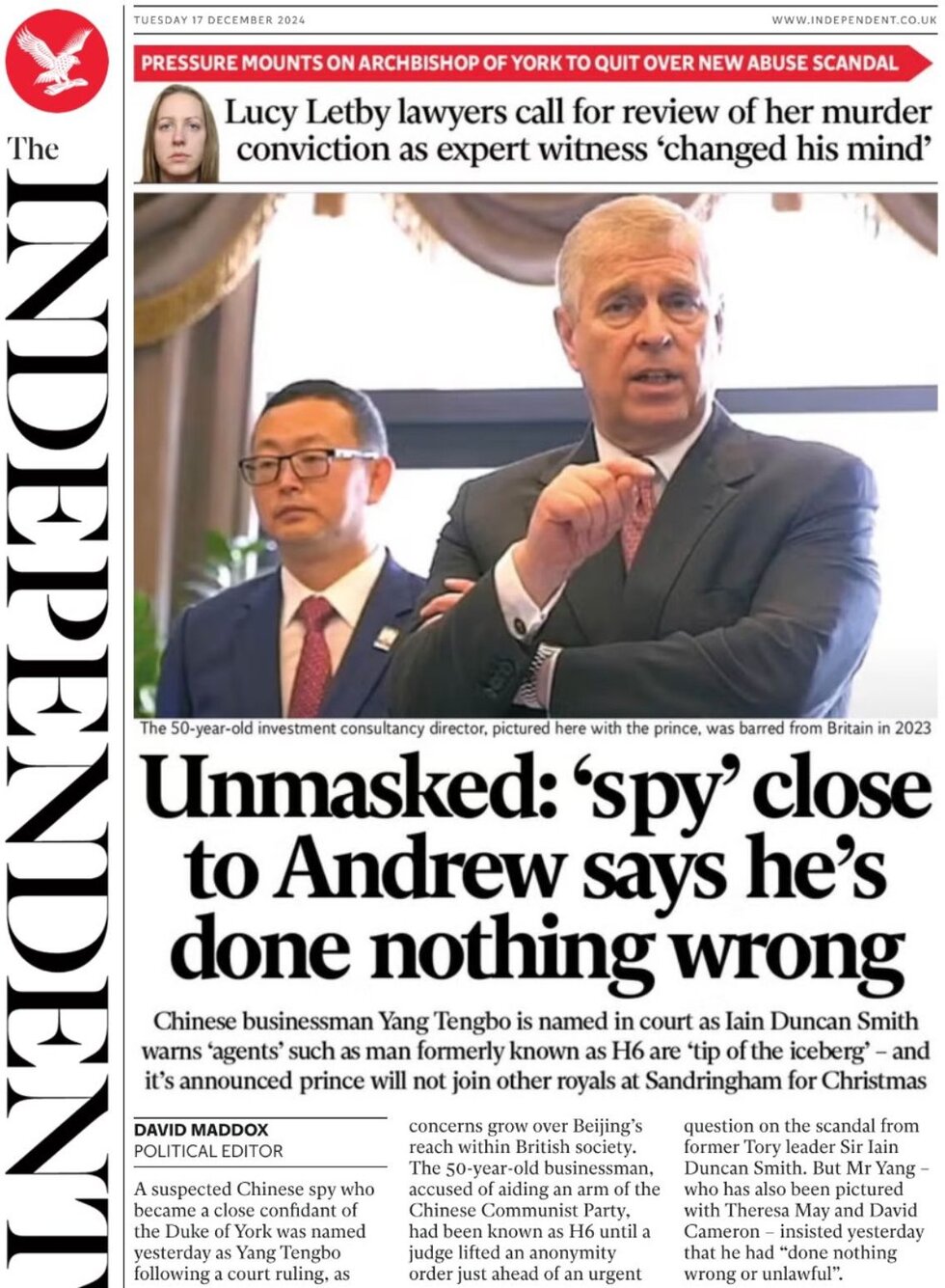 the independent front page 17/12/2024