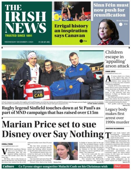 Marian Price set to sue Disney over Say Nothing – The Irish News (NI)