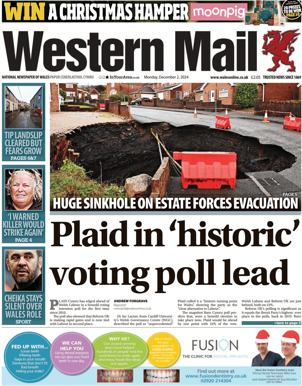 Plaid in 'historic' voting poll lead - Western Mail