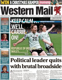 ‘Keep calm … we’ll Carrie on! Republic of Ireland 1 Wales 2’ – Western Mail (Wales) 