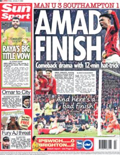 Man U 3 Southampton 1 – Amad finish