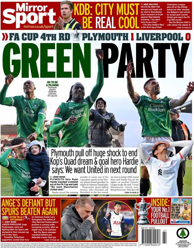 FA Cup 4th RD: Plymouth 1 Liverpool 0 – GREEN PARTY